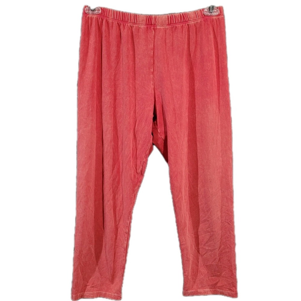 Jess & Jane Mineral Washed Capri Pants Leggings L x 24 Berry Red Pull On Elastic